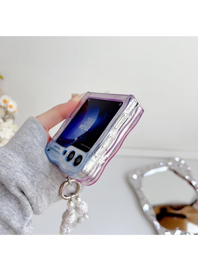 اس-توب جراب لهاتف Samsung Galaxy Z Flip3 5G بنمط موجة الماء ونمط الفراشة مع سوار - Image 3