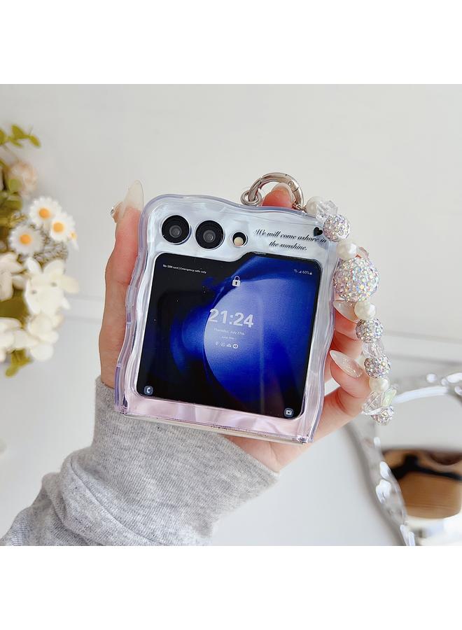 اس-توب جراب لهاتف Samsung Galaxy Z Flip3 5G بنمط موجة الماء ونمط الفراشة مع سوار - Image 5