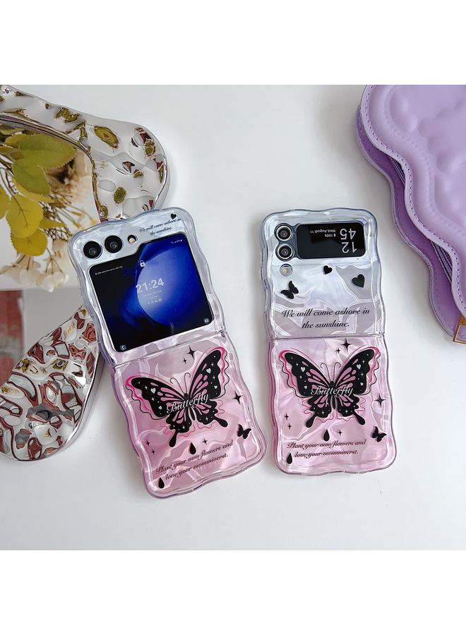 اس-توب جراب لهاتف Samsung Galaxy Z Flip3 5G بنمط موجة الماء ونمط الفراشة مع سوار - Image 2