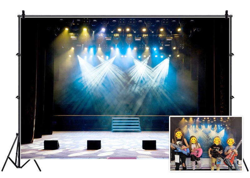 Leyiyi 12x10ft Luxury Stage Spotlight Backdrop Concert Live Platform Banner Vintage Curtain Celebrity Background Drama Music Show Kids Birthday Adults Vlogger Portrait Studio Prop Vinyl Wallpaper
