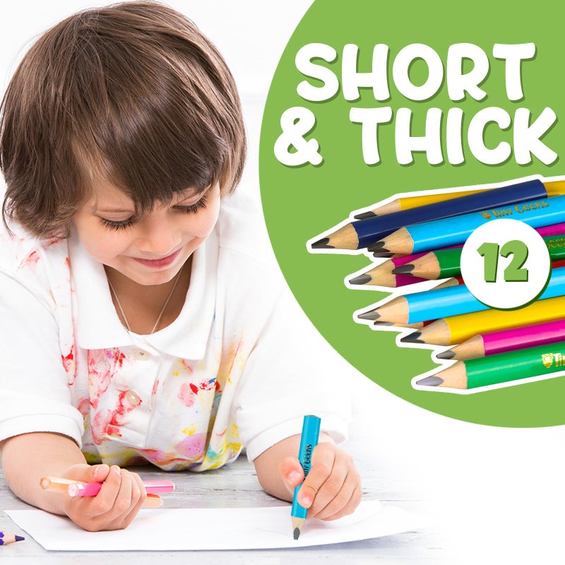 TinyGeeks Jumbo Pencils HB - NEW -12 - Triangle Short Pencils for Kids + Sharpener - Perfect for Preschool, Toddlers and Beginners + Recommended by Teachers & Experts Jumbo black - Image 2