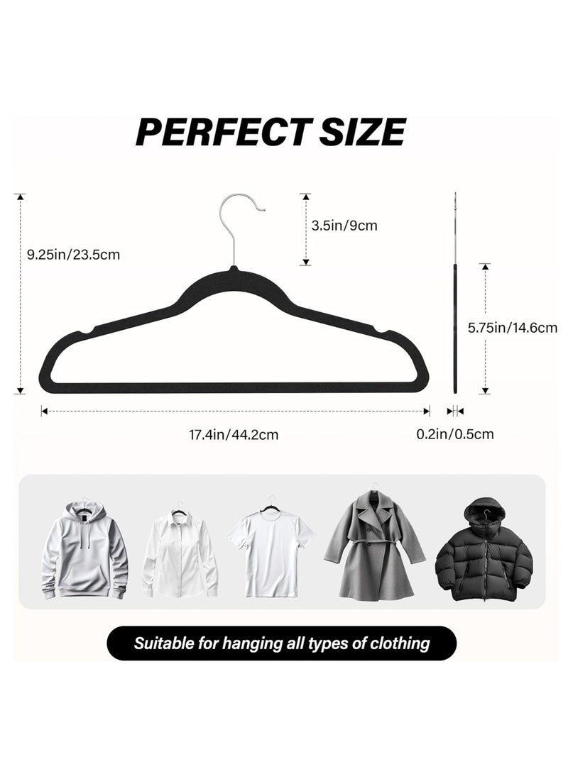 Taizz Ventures 50-Pack Non-Slip Velvet Hangers with Shoulder Notches, Space-Saving Ultra-Thin Design, 360° Swivel Hooks for Closet Organization, Velvet Clothes Hangers - Black - Image 2