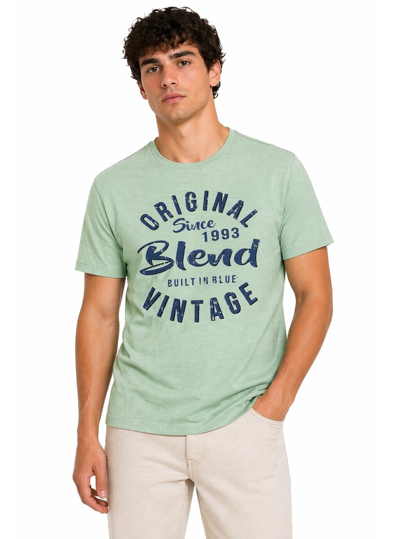 Blend Men’s Printed T-Shirt | Original Blend Vintage Graphic Tee | Casual Cotton Crew Neck T-Shirt – Mint Green - Image 1