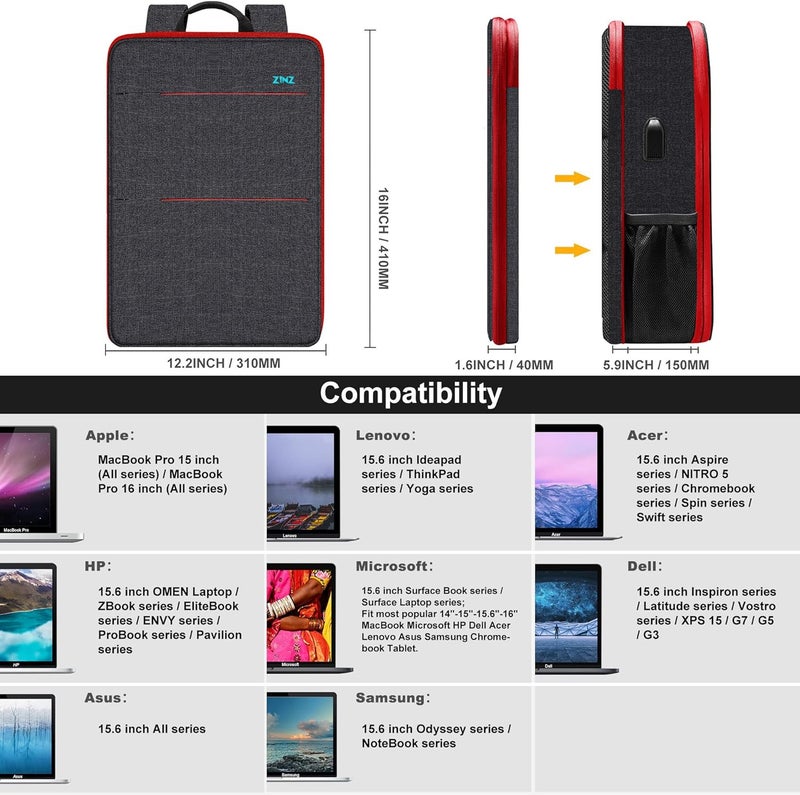 ZINZ Slim & Expandable Laptop Backpack 15 15.6 16 Inch Case, Water Resistant Travel Backpack Compatible with MacBook Pro/Neo 16" 15", Dell XPS 15 16 and Most 15" 15.6" 16" Notebooks - Image 2