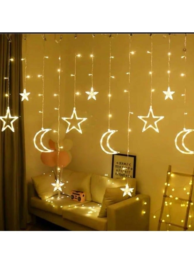 عام عيد الميلاد ورمضان أدى سلسلة أضواء على شكل نجوم وستارة القمر أضواء زخرفية العطلة - Image 1