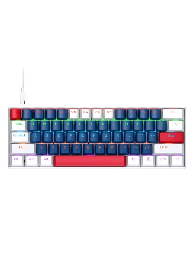 T-WOLF T60 green axis 61 key mechanical keyboard with 17 RGB backlit ultra compact mini keyboards, Type-C key cable separation, full key hot swappable 60% wired gaming keyboard, suitable for PC/Mac esports gamers, business travel portable keyboard (blue and white dual color mixing) - Image 1