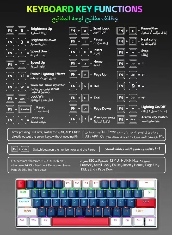تي- وولف لوحة المفاتيح الميكانيكية لوحة المفاتيح الأزرق المفتاح لوحة المفاتيح RGB لوحة المفاتيح الصغيرة نوع C مفتاح كابل الفصل المفتاح الكامل لوحة المفاتيح الألعاب السلكية القابلة للتبادل الساخنة ، مناسبة للاعبين الرياضيين الكمبيوتر الشخصي / ماك ، لوحة المفاتيح للألعاب المحمولة للسفر التجاري - Image 4
