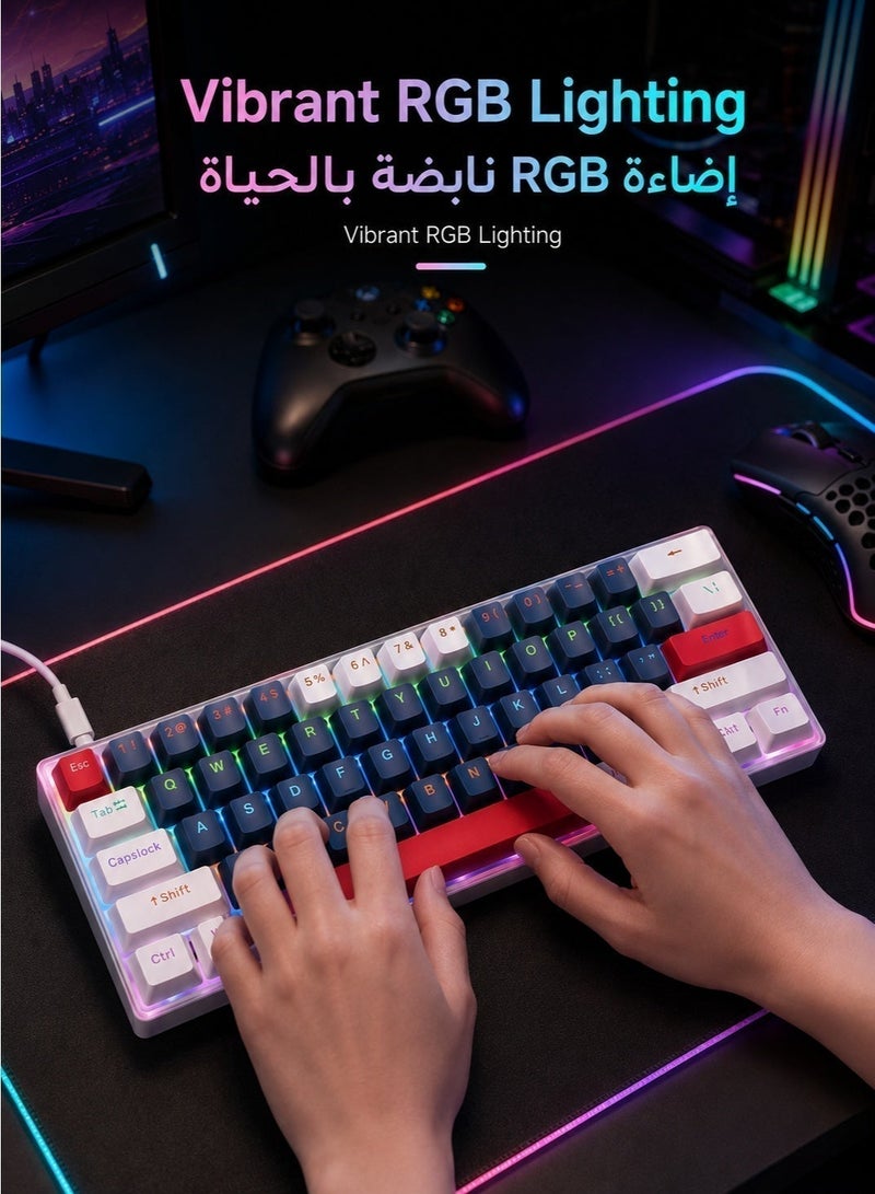 T-WOLF Keyboard mechanical keyboard blue switch RGB keyboard small keyboard Type-C key cable separation full key hot swappable wired gaming keyboard, suitable for PC/Mac e-sports gamers, business travel portable gaming keyboard - Image 2