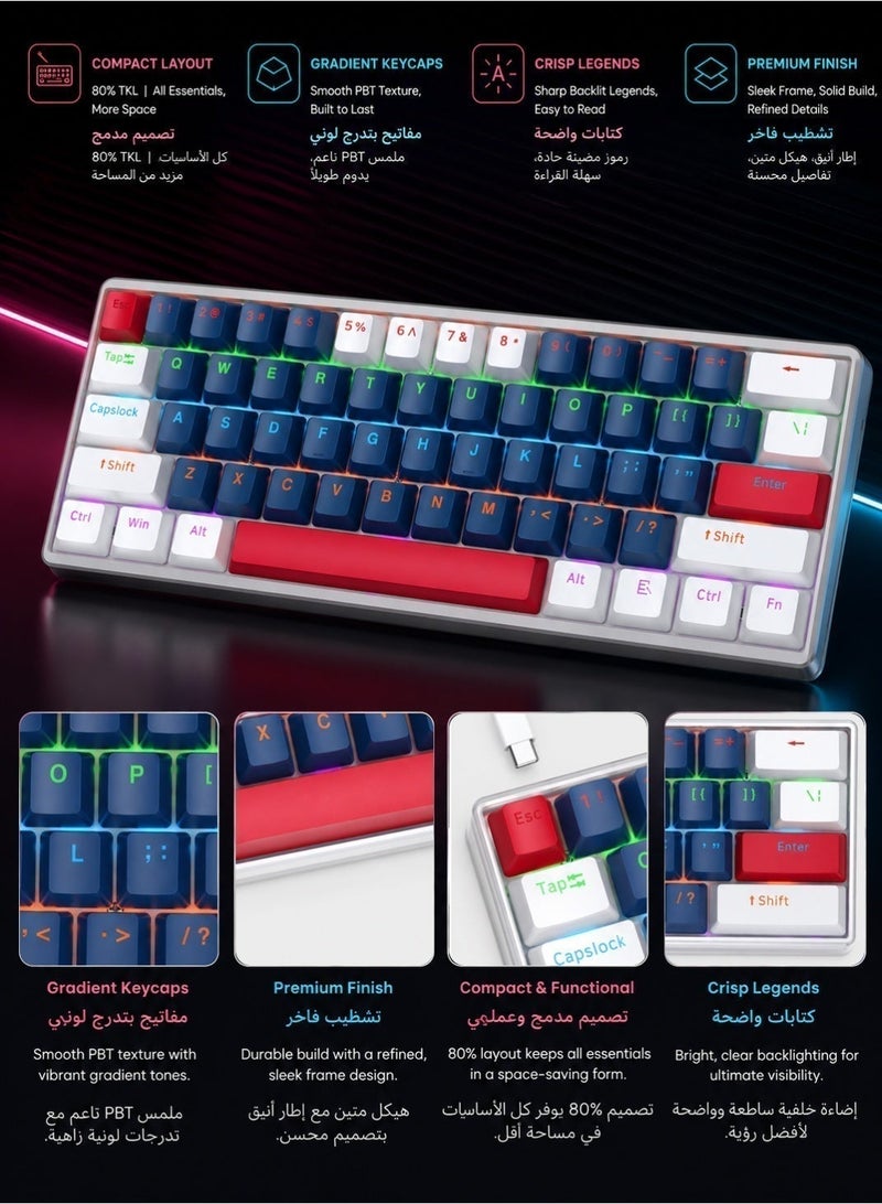 T-WOLF Keyboard mechanical keyboard blue switch RGB keyboard small keyboard Type-C key cable separation full key hot swappable wired gaming keyboard, suitable for PC/Mac e-sports gamers, business travel portable gaming keyboard - Image 5