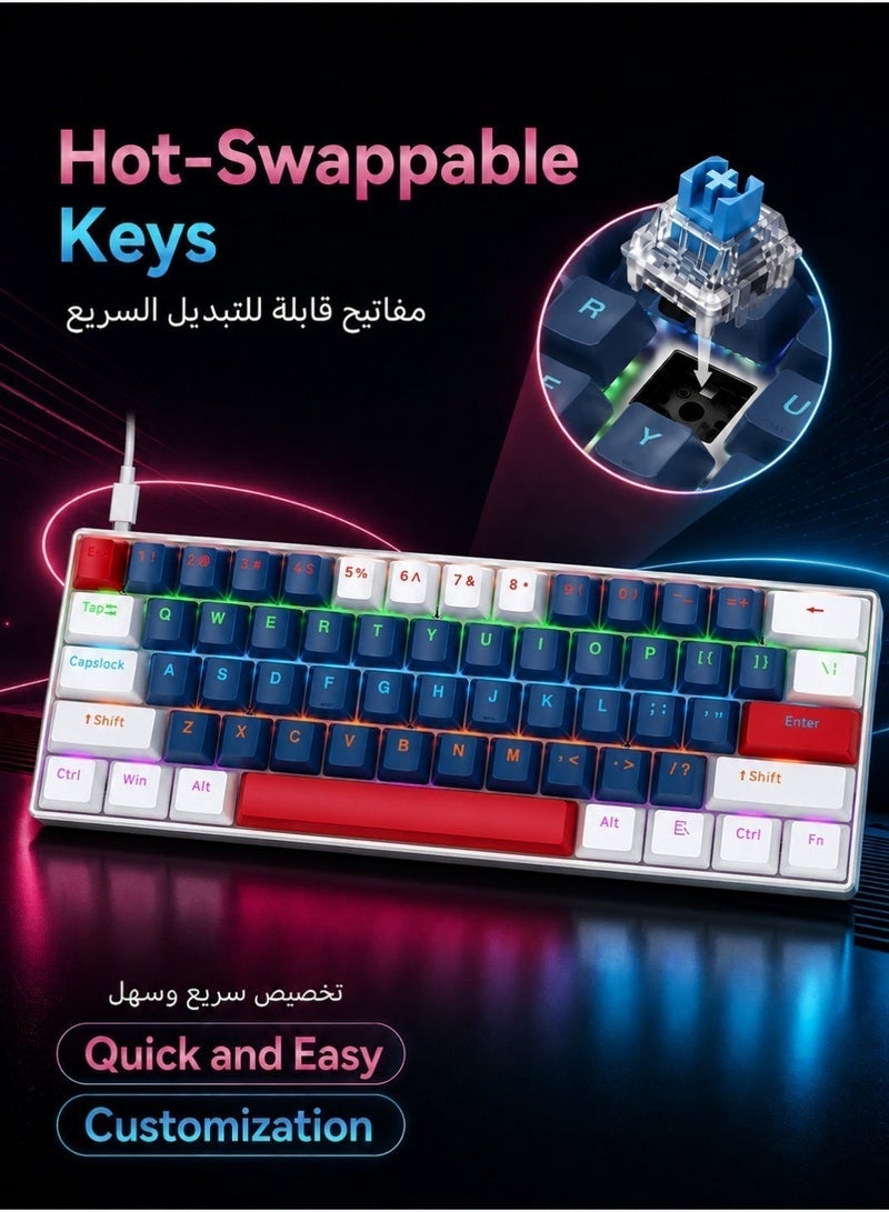 T-WOLF Keyboard mechanical keyboard blue switch RGB keyboard small keyboard Type-C key cable separation full key hot swappable wired gaming keyboard, suitable for PC/Mac e-sports gamers, business travel portable gaming keyboard - Image 3