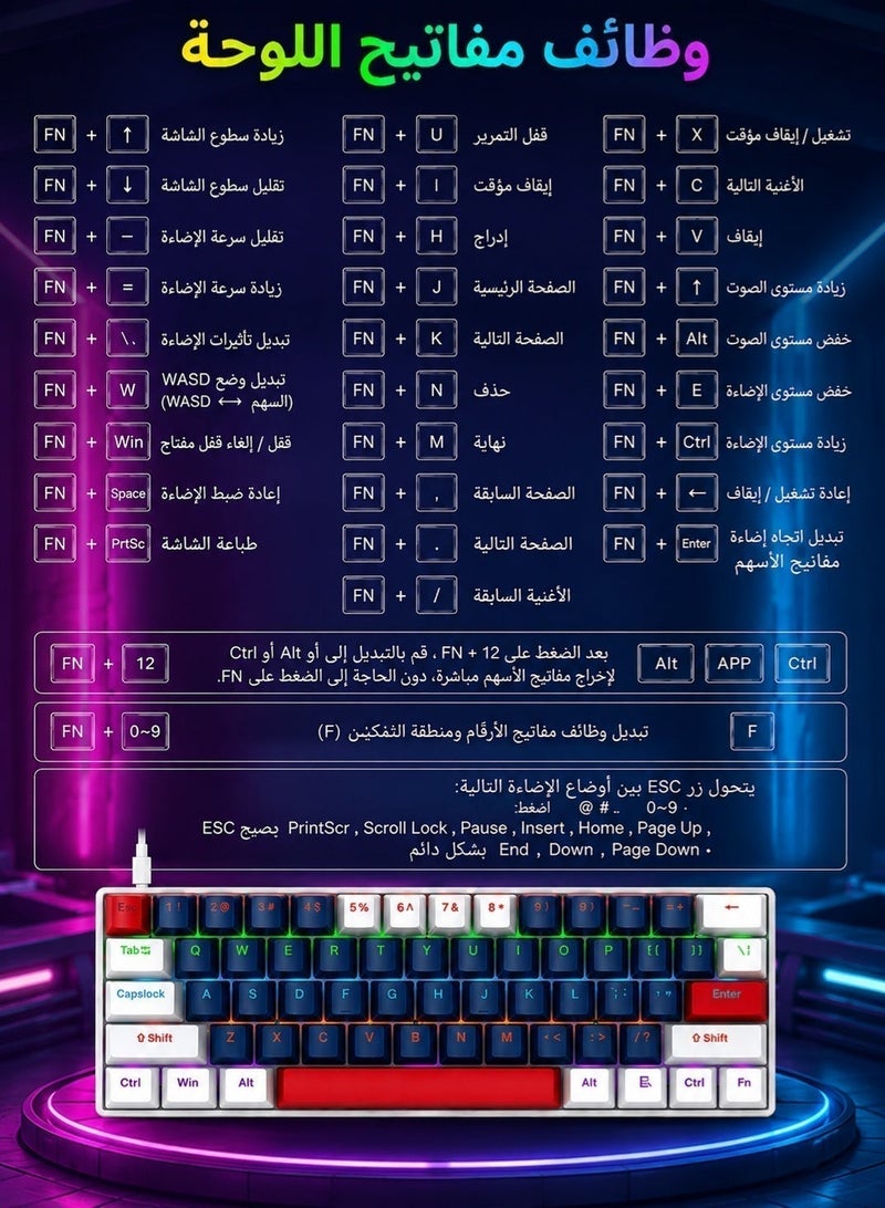 T-WOLF Keyboard mechanical keyboard blue switch RGB keyboard small keyboard Type-C key cable separation full key hot swappable wired gaming keyboard, suitable for PC/Mac e-sports gamers, business travel portable gaming keyboard - Image 4