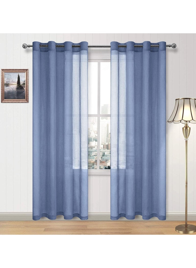 عام ستائر الشفافة لغرفة المعيشة أو غرفة النوم - تبدو كالكتان الاصطناعي مع حلقات علوية، لوحة ستارة بارتفاع 84 بوصة وعرض 52 بوصة، مجموعة من لوحتين. - Image 1