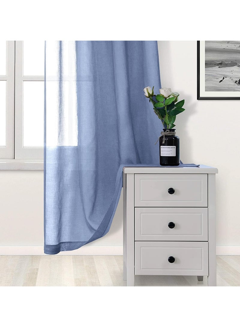 عام ستائر الشفافة لغرفة المعيشة أو غرفة النوم - تبدو كالكتان الاصطناعي مع حلقات علوية، لوحة ستارة بارتفاع 84 بوصة وعرض 52 بوصة، مجموعة من لوحتين. - Image 2