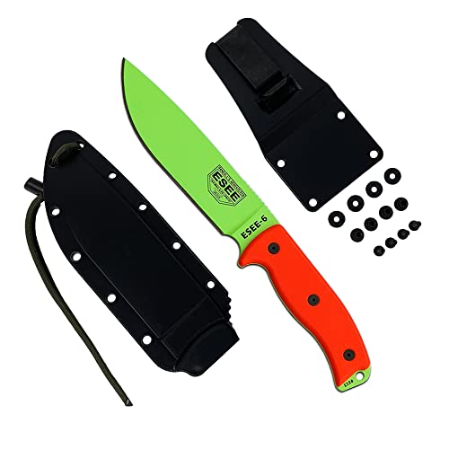 ESEE Knives 6P Fixed Blade Knife w/Molded Polymer Sheath (Venom Green Blade/Black Sheath) - Image 5