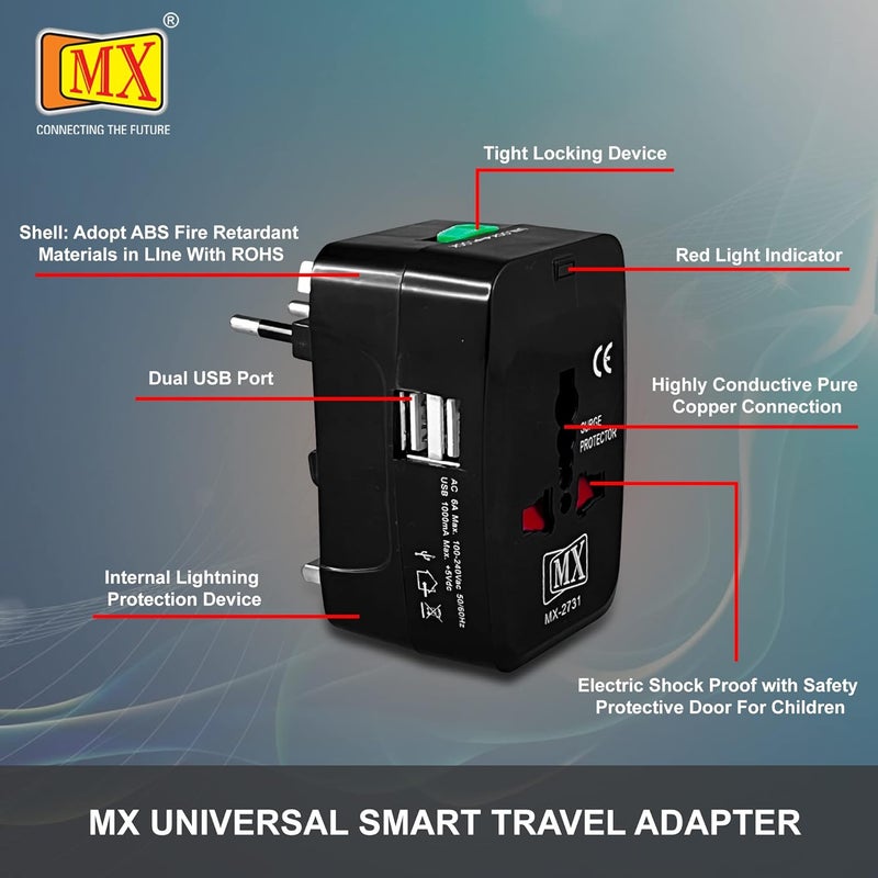 MX Universal Travel Adapter Universal Socket with Multi USB Charger Ports International All in One Travel Charger Adapter - Image 3