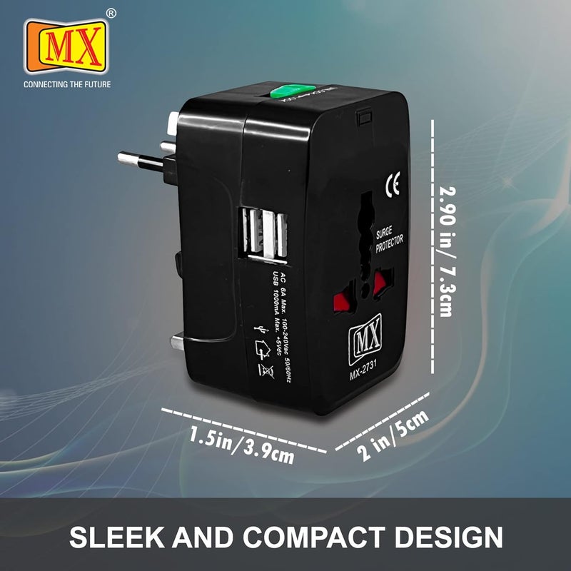 MX Universal Travel Adapter Universal Socket with Multi USB Charger Ports International All in One Travel Charger Adapter - Image 2