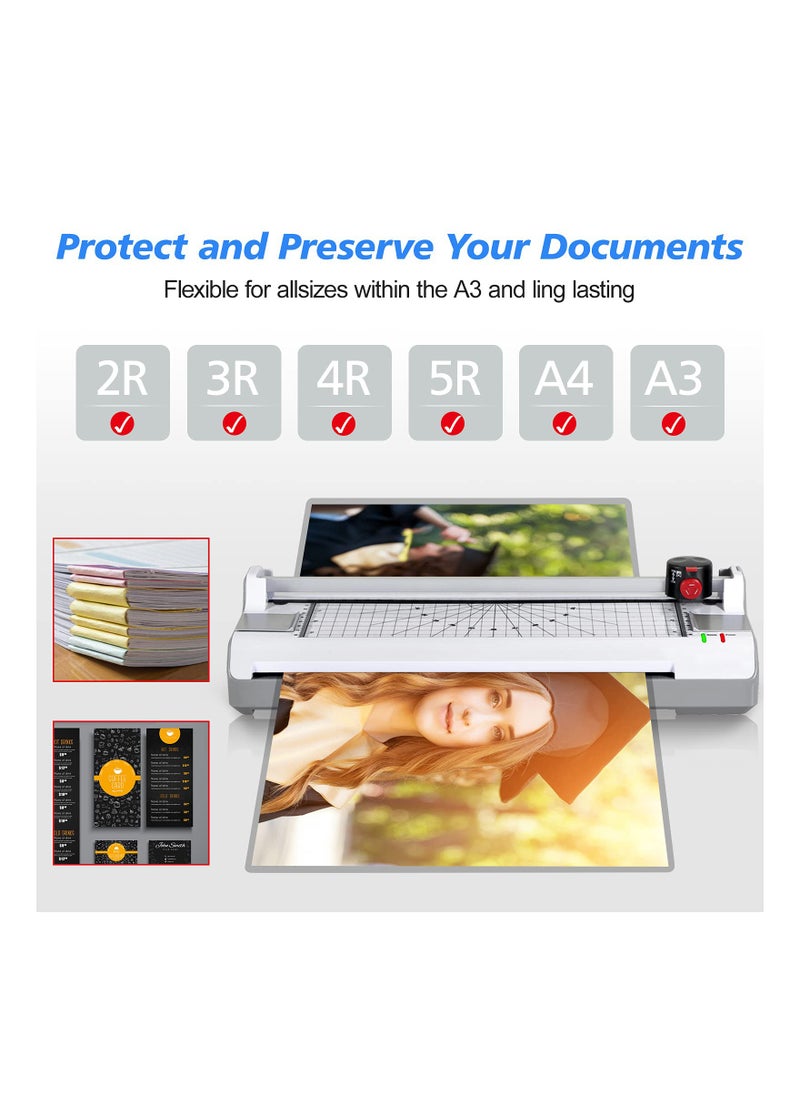 SYOSI - Laminator Machine 13 Inch Wide for A3/ A4/ A6, Thermal Hot&Cold Lamination Machine 11X17 for Office Home School Teacher Use,Paper Trimmer, Corner Rounder (EU Plug) - Image 1
