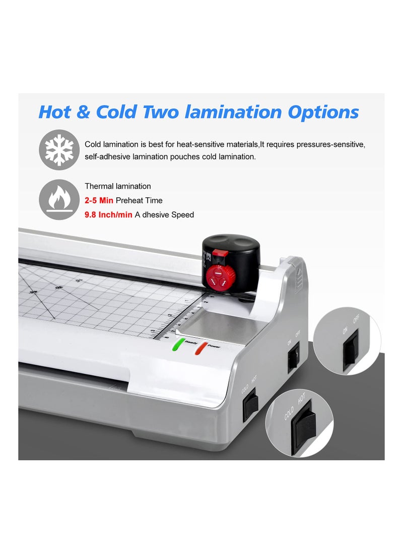 SYOSI - Laminator Machine 13 Inch Wide for A3/ A4/ A6, Thermal Hot&Cold Lamination Machine 11X17 for Office Home School Teacher Use,Paper Trimmer, Corner Rounder (EU Plug) - Image 1