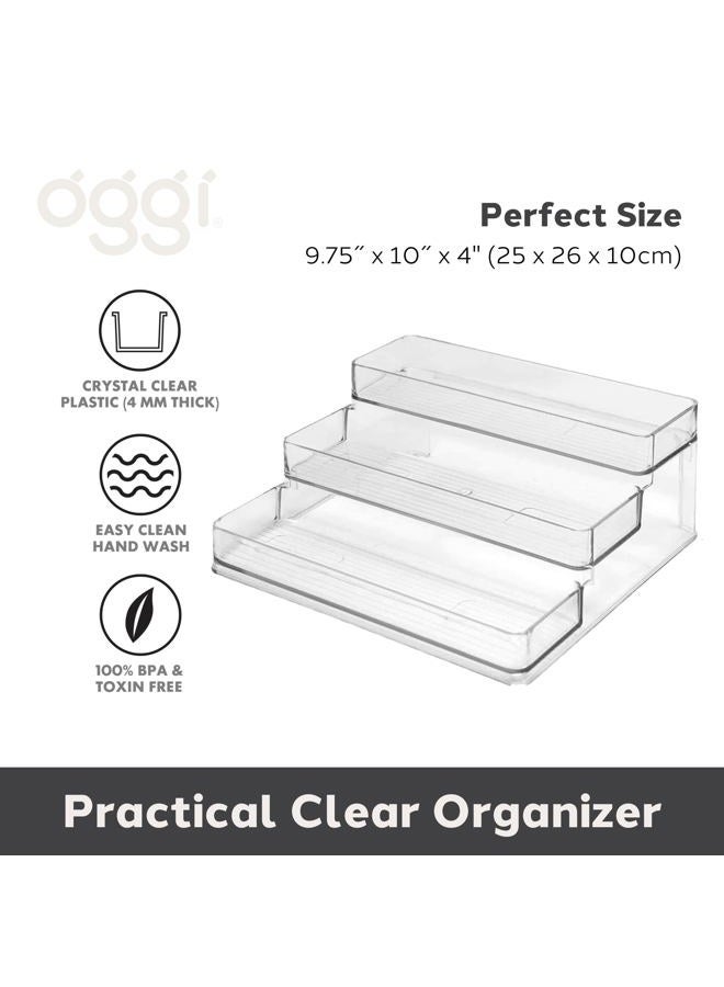 OGGI 3 Tier Spice Organizer & Pantry Storage- For Shelf, Kitchen Cabinet, Spice Rack, Pantry Organization and Storage, Clear Shelves - Image 2