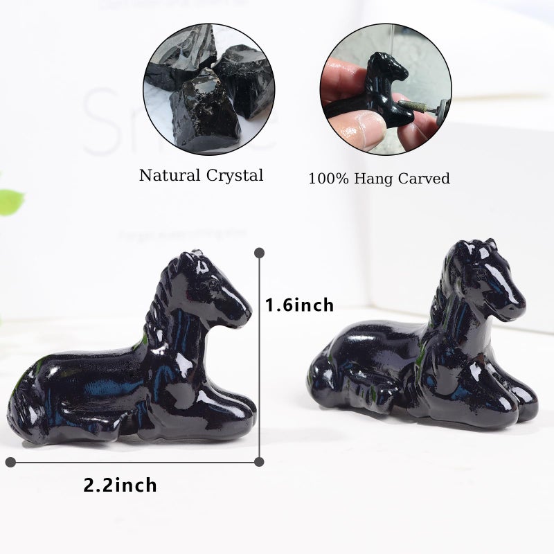 Ytbeoxk 2.2 Inch Black Obsidian Horse Crystal Figurines,Hand-Carved Healing Crystals Decor, Horse Statues Stone Energy Gemstones,in Bedroom Office Meditation Memorial Gifts for Girls and Women - Image 2