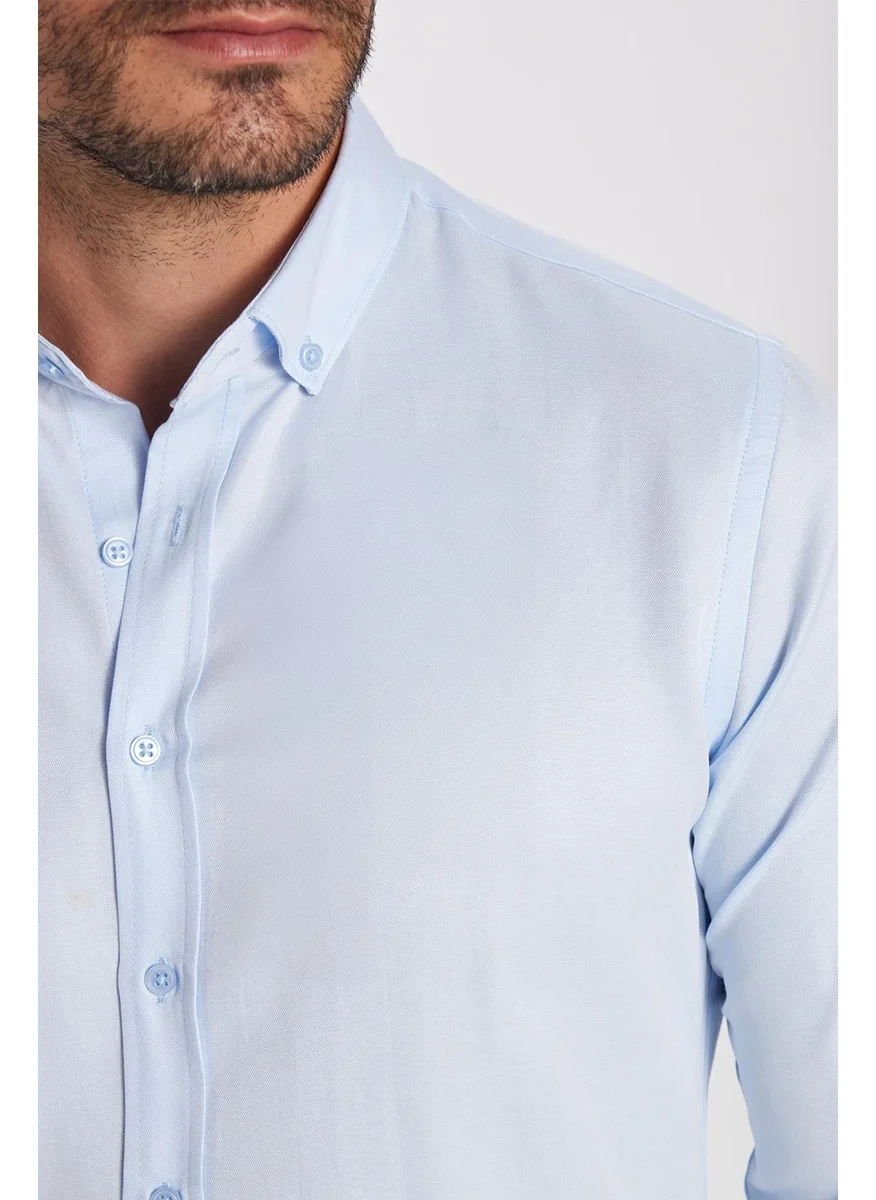Tudors Men's Slim Fit Slim Fit Cotton Easy Iron Blue Button-down Collar Shirt