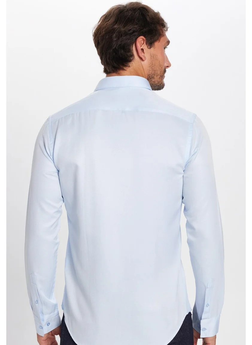 Tudors Men's Slim Fit Slim Fit Cotton Easy Iron Blue Button-down Collar Shirt