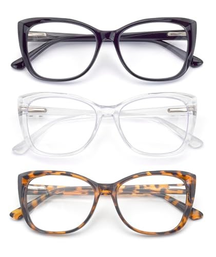 Autojouls 3-Pack Reading Glasses for Women，Oprah Style Frame Spring Hinge Clear Lens Readers Glasses, Black DarkTortoise Transparent 1.25 x - Image 1