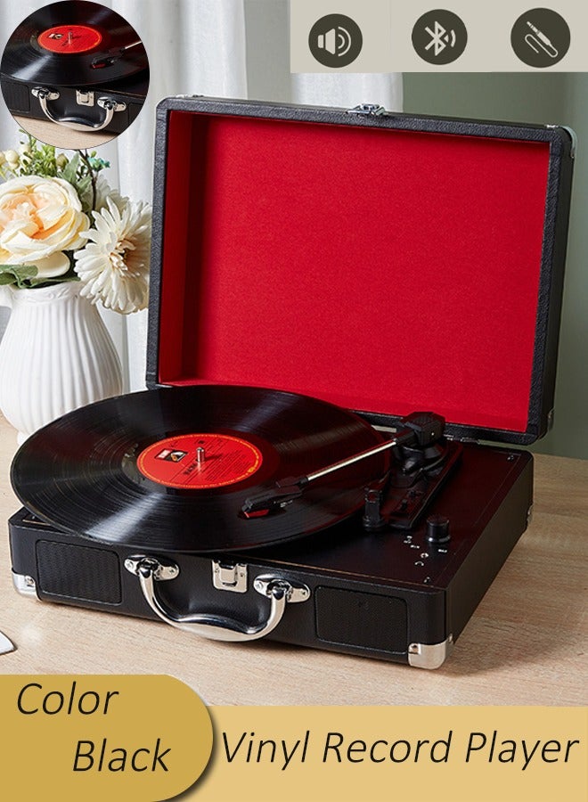 Vinyl Record Player with USB Turntable, Retro Phonograph Portable Wireless Bluetooth Speaker 3 Speeds Built-in Stereo Speaker Support USB/RCA Output/Headphone Jack/MP3/Mobile Music Player Portable Case Design (Black) - Image 1
