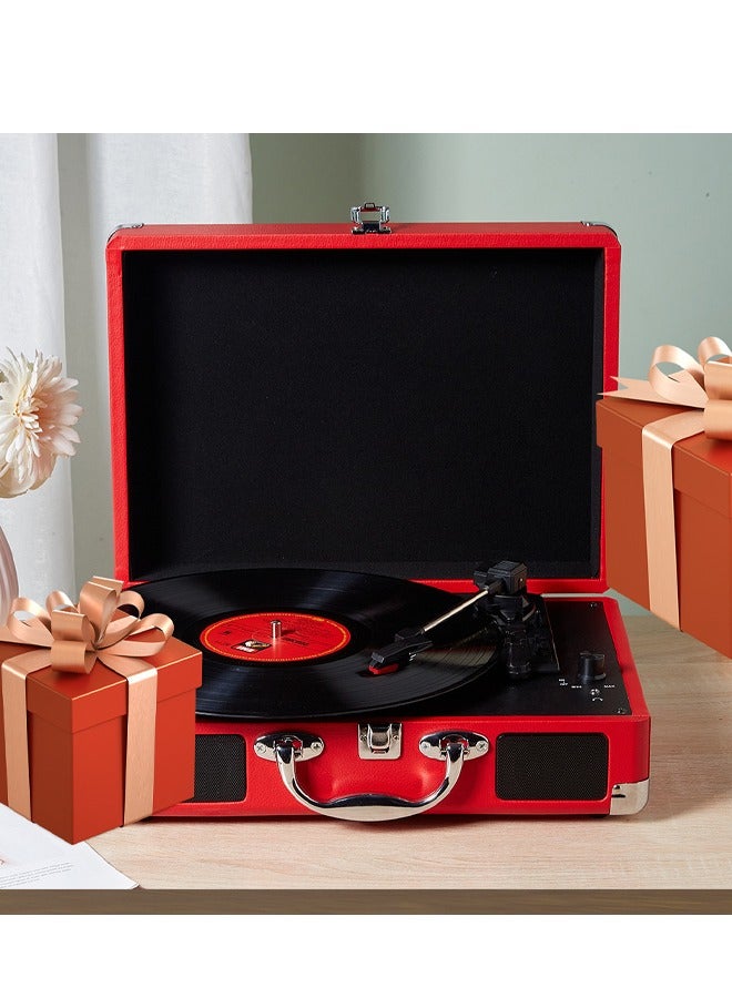 Vinyl Record Player with USB Turntable, Retro Phonograph Portable Wireless Bluetooth Speaker 3 Speeds Built-in Stereo Speaker Support USB/RCA Output/Headphone Jack/MP3/Mobile Music Player Portable Case Design (Black) - Image 3