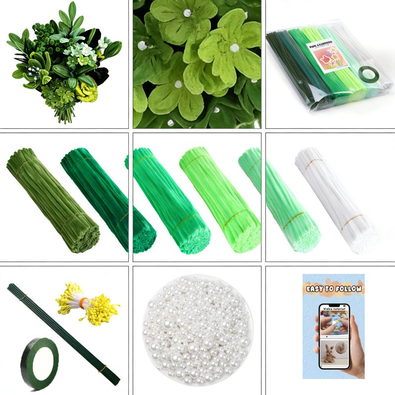 Green Chenille Stems 622pcs Pastel Fluffy Stick For Bouquet Craft Kit With Step By Step Video - Image 1