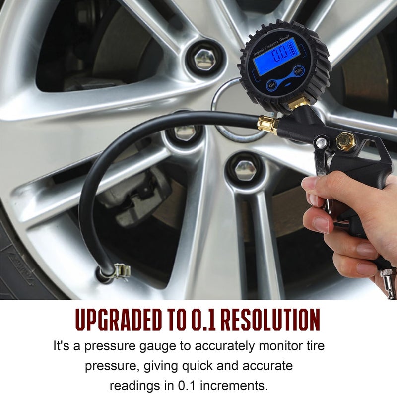 Hausse Heavy Duty Compressor Accessory Kit - Digital Tire Pressure Gauge with Inflator, Blow Gun and Hose Fittings, 1/4" NPT Air Tool Kit - Image 5