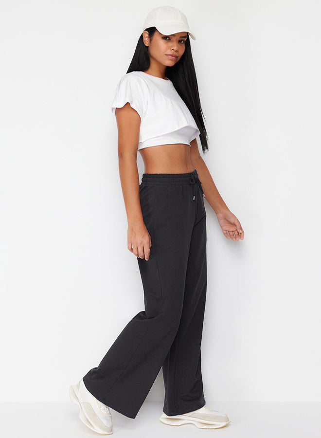 trendyol Dark Anthracite Wide Leg Thin Knitted Sports Sweatpants TWOAW22EA0053 - Image 2