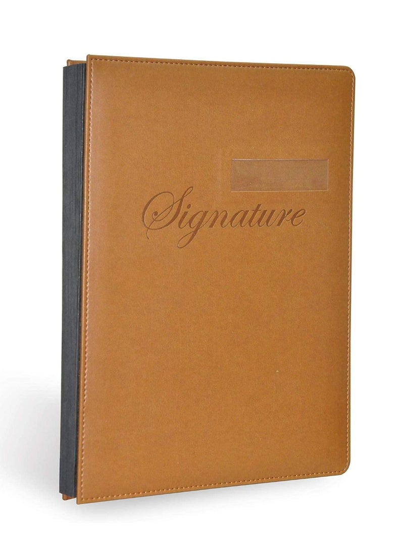 FIS Signature Book, Italian PU Material Cover with Window, 18 Sheets with Gift Box, Brown Color, 240 x 340 mm - FSCL18224W - Image 1