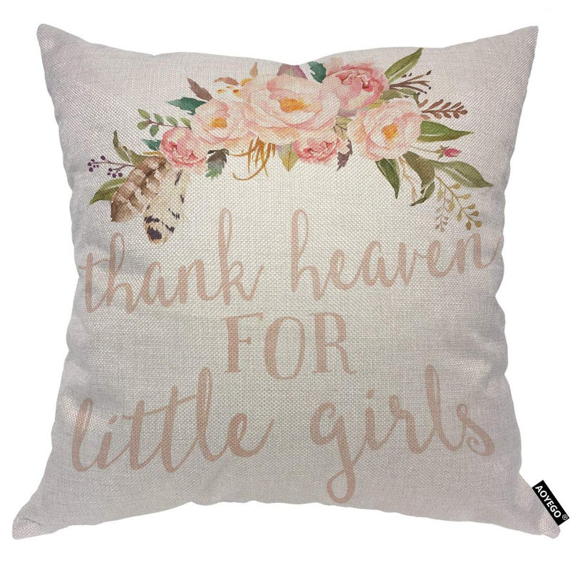 AOYEGO Thank Heaven for Women Throw Pillow Cover Wreath Floral Boho Foliage Leaves Elegance Pillow Case 18x18 Inch Decorative Men Women Room Cushion Cover for Home Couch Bed