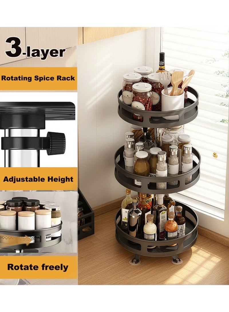 Rotatable 360 Degree Kitchen Shelf, Spice Storage Shelf, Round Storage Box Oil, Salt, Sauce and Vinegar Condiment Jar Rack, Triple - Black，3-Tier Adjustable Spice Rack - 360° Rotation, Metal Condiment Organizer for Kitchen, Bathroom and Bedroom Decor - Image 1