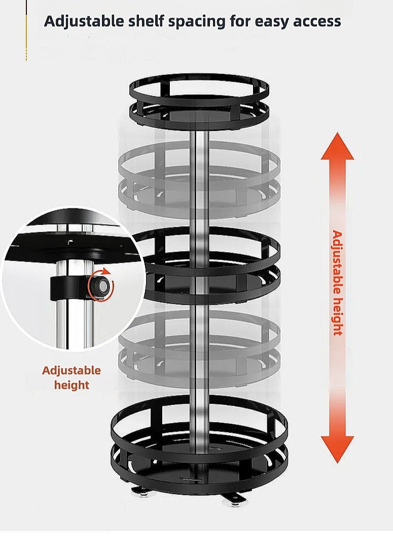 Rotatable 360 Degree Kitchen Shelf, Spice Storage Shelf, Round Storage Box Oil, Salt, Sauce and Vinegar Condiment Jar Rack, Triple - Black，3-Tier Adjustable Spice Rack - 360° Rotation, Metal Condiment Organizer for Kitchen, Bathroom and Bedroom Decor - Image 3