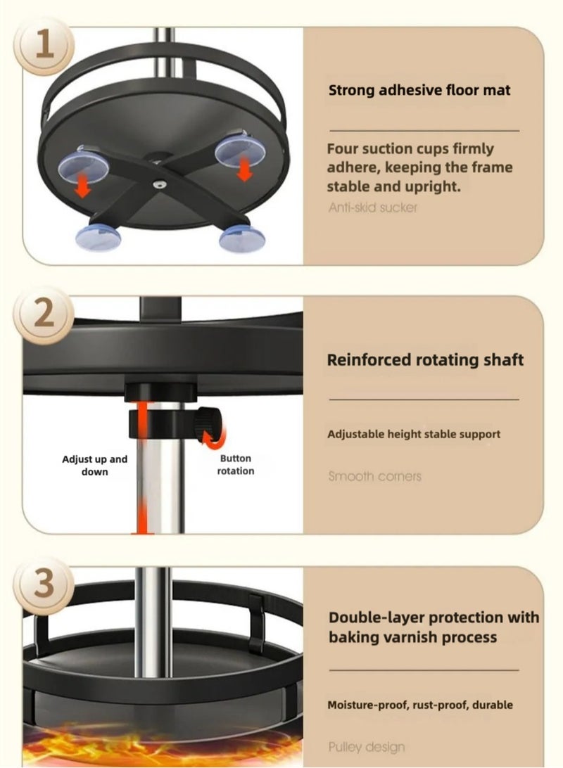 Rotatable 360 Degree Kitchen Shelf, Spice Storage Shelf, Round Storage Box Oil, Salt, Sauce and Vinegar Condiment Jar Rack, Triple - Black，3-Tier Adjustable Spice Rack - 360° Rotation, Metal Condiment Organizer for Kitchen, Bathroom and Bedroom Decor - Image 4