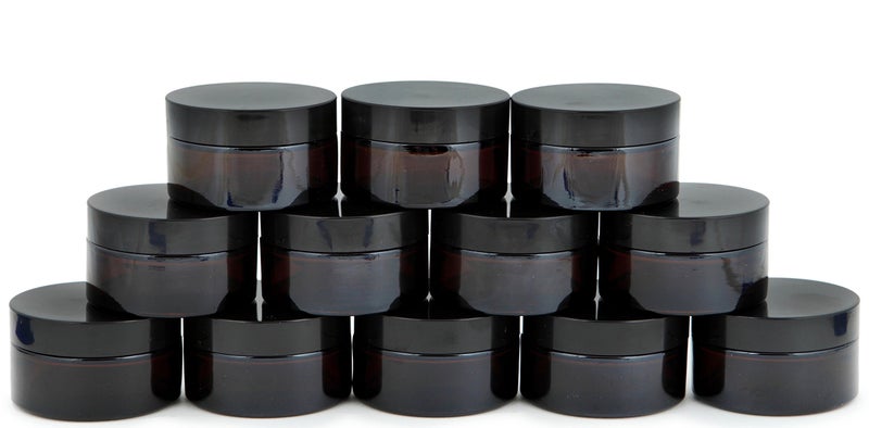 Vivaplex 12 Amber 15 ml Round Glass Jars with Inner Liners and black Lids