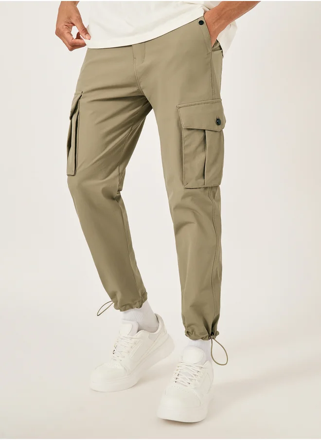 فورت كولينز Fort Collins Men Brown Solid Cargo Pants with Drawstring Hem