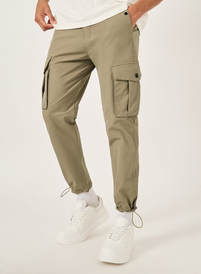 Fort Collins Men Brown Solid Cargo Pants with Drawstring Hem - Image 1