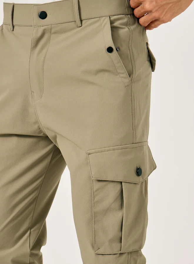 Fort Collins Fort Collins Men Brown Solid Cargo Pants with Drawstring Hem