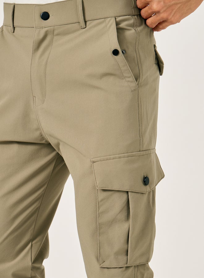 Fort Collins Men Brown Solid Cargo Pants with Drawstring Hem - Image 3