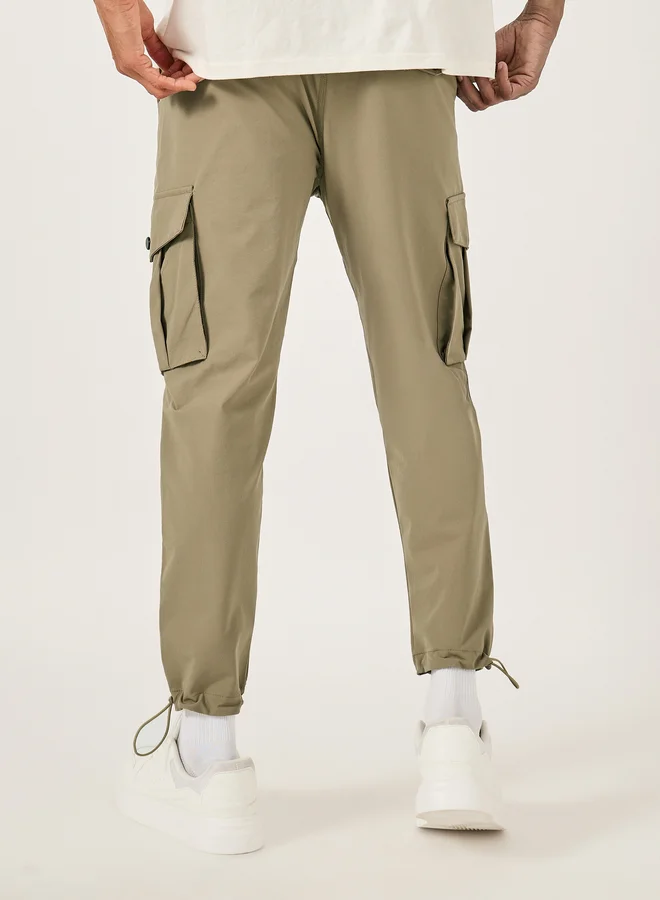 Fort Collins Fort Collins Men Brown Solid Cargo Pants with Drawstring Hem