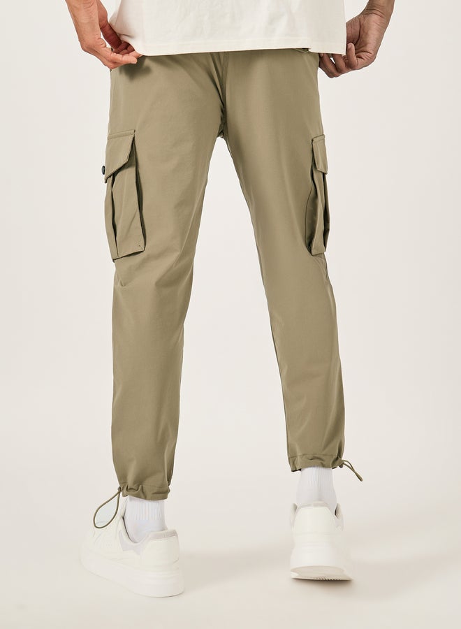 Fort Collins Men Brown Solid Cargo Pants with Drawstring Hem - Image 4