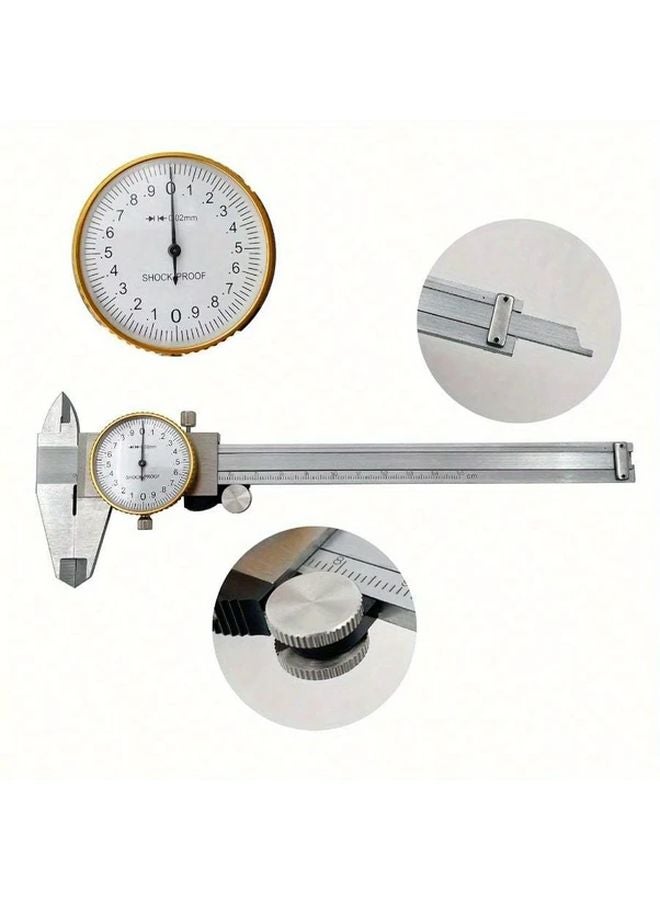 Silvery Dial Caliper 5.91 Inch 0.02mm Accuracy Stainless Steel Vernier Caliper Shockproof Metric Measuring Tool - Image 2