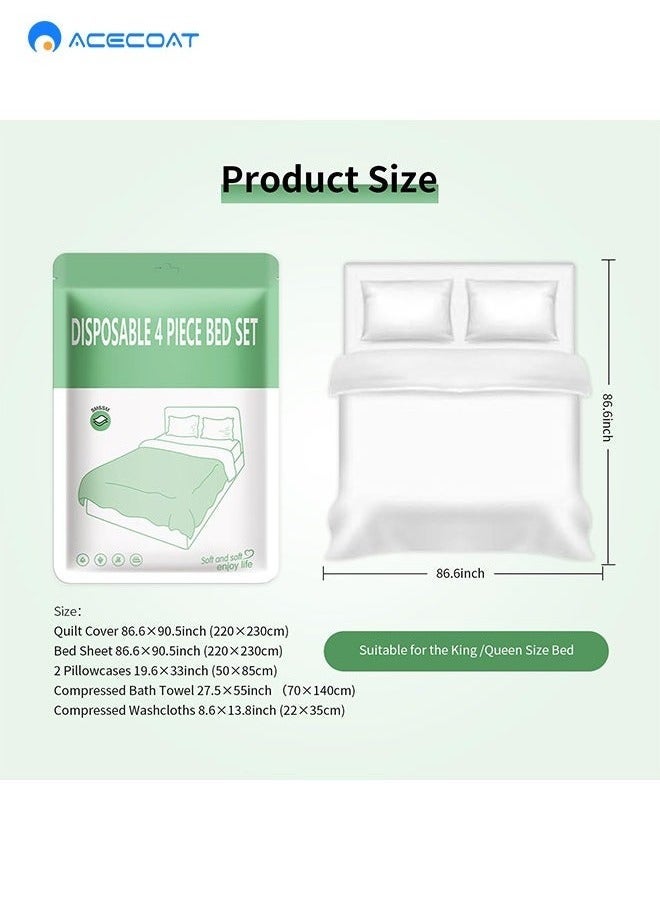 ACECOAT Disposable Bed Sheets for Travel, Portable Disposable Bedding Set with Bed Sheet*1/Quilt Cover*1/Pillowcases*2 Disposable Bed Sheets King Size for Travel Business Trip Camping Hotel (4PCS - 1PACK) - Image 2