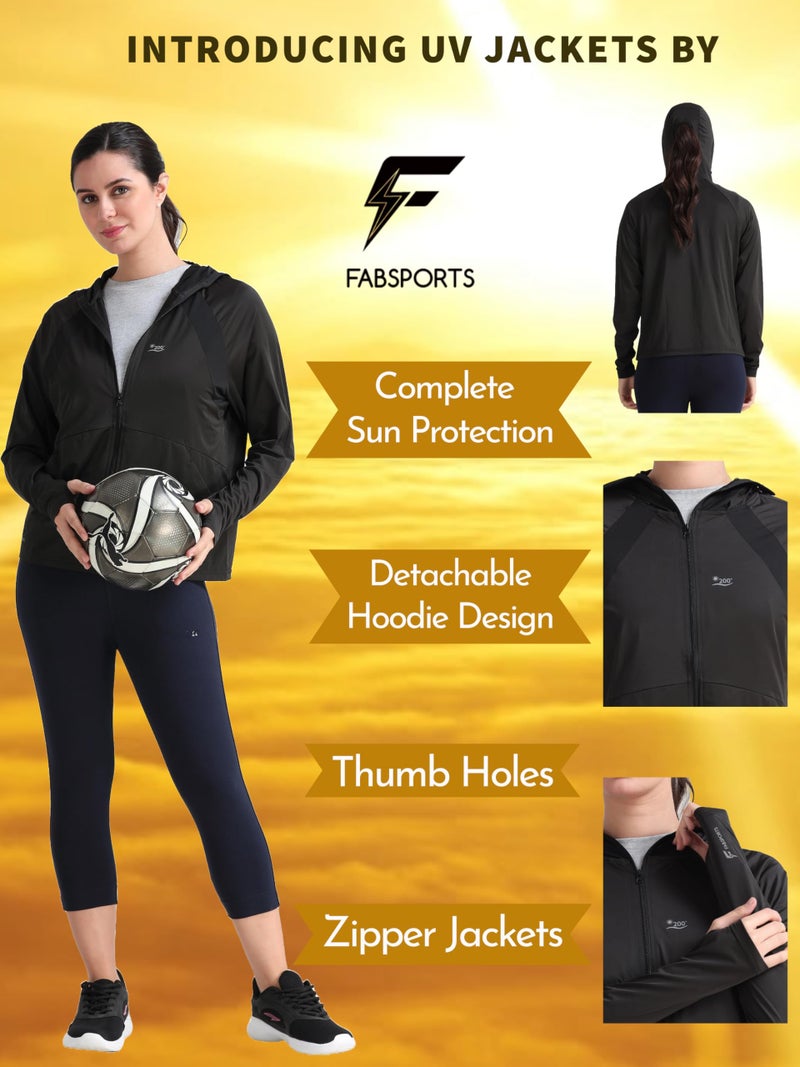 FABSPORTS Women's Nylon Standard Length UV Protection Sun Screen Jacket, Full Zip Lightweight with UPF 50+ Protection for Outdoors, with Pockets, Sun Protective Clothing Black 3XL - Image 3
