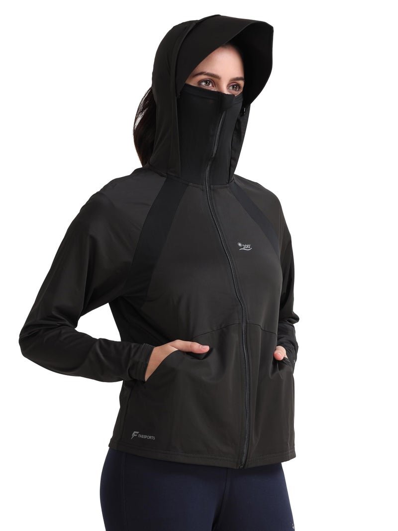 FABSPORTS Women's Nylon Standard Length UV Protection Sun Screen Jacket, Full Zip Lightweight with UPF 50+ Protection for Outdoors, with Pockets, Sun Protective Clothing Black 3XL - Image 1