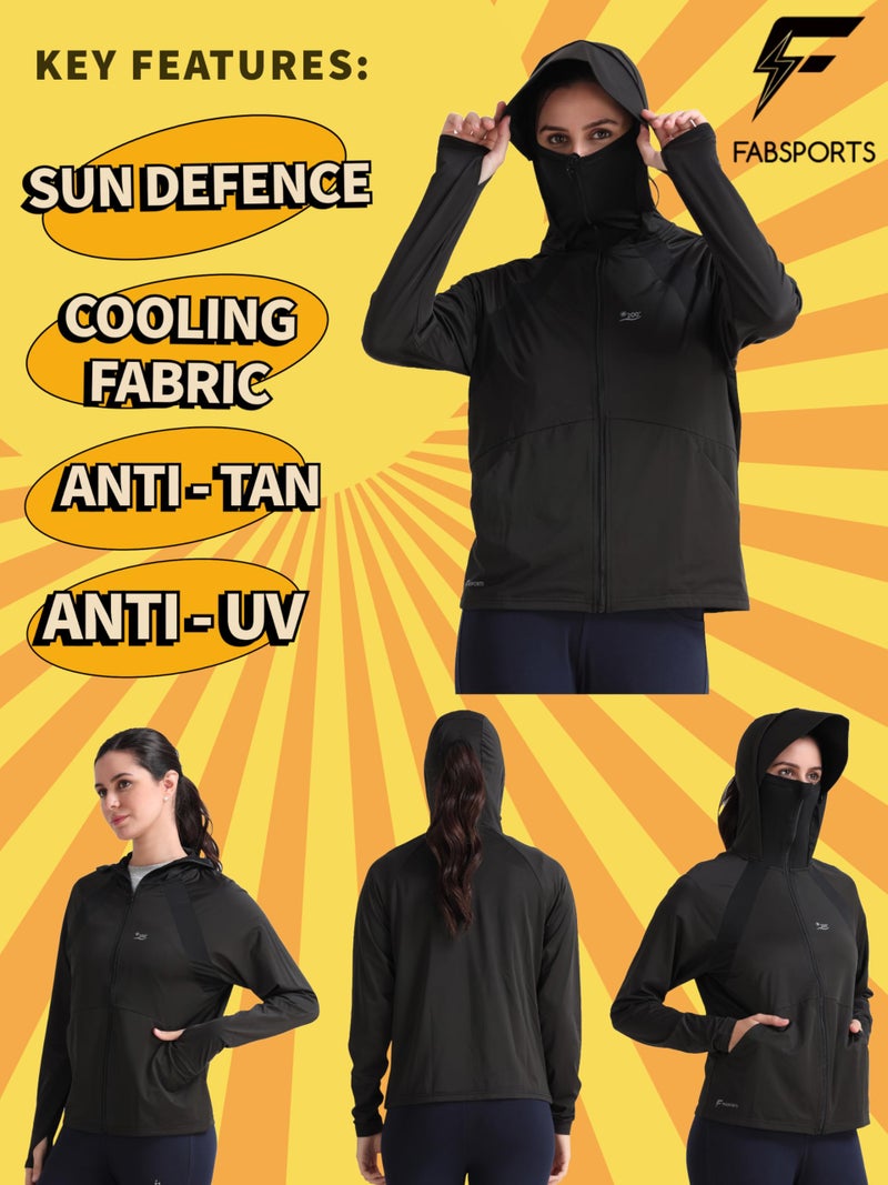 FABSPORTS Women's Nylon Standard Length UV Protection Sun Screen Jacket, Full Zip Lightweight with UPF 50+ Protection for Outdoors, with Pockets, Sun Protective Clothing Black 3XL - Image 4