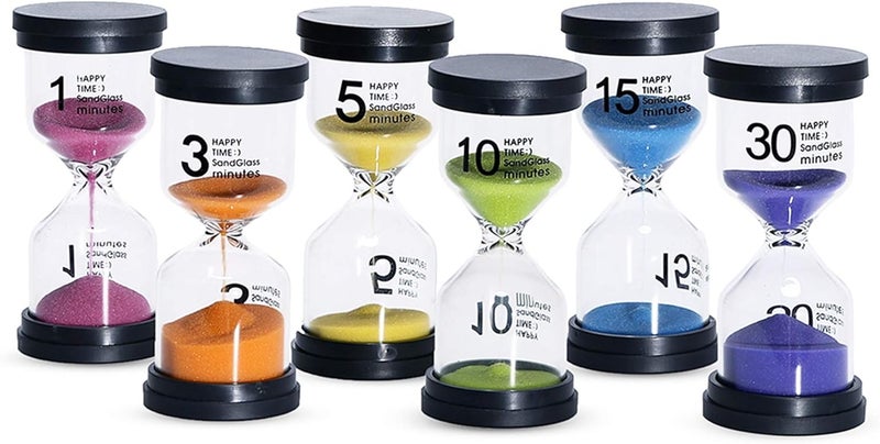 KSM UP Sand Timer 6 Colors Hourglass 1/3/5/10/15/30 Minutes Sandglass Timer Sand Clock for Kids Games Classroom Kitchen Home Office Decoration (Pack of 6) - Image 1